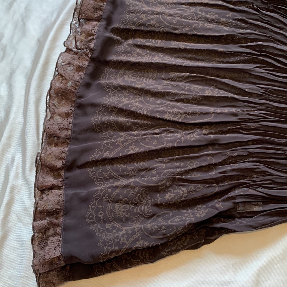 Chocolate Brown Sheer Midi V-Neck Dress | Mesh Pleated A-line Dress | Size S / M - Picture 4 of 11